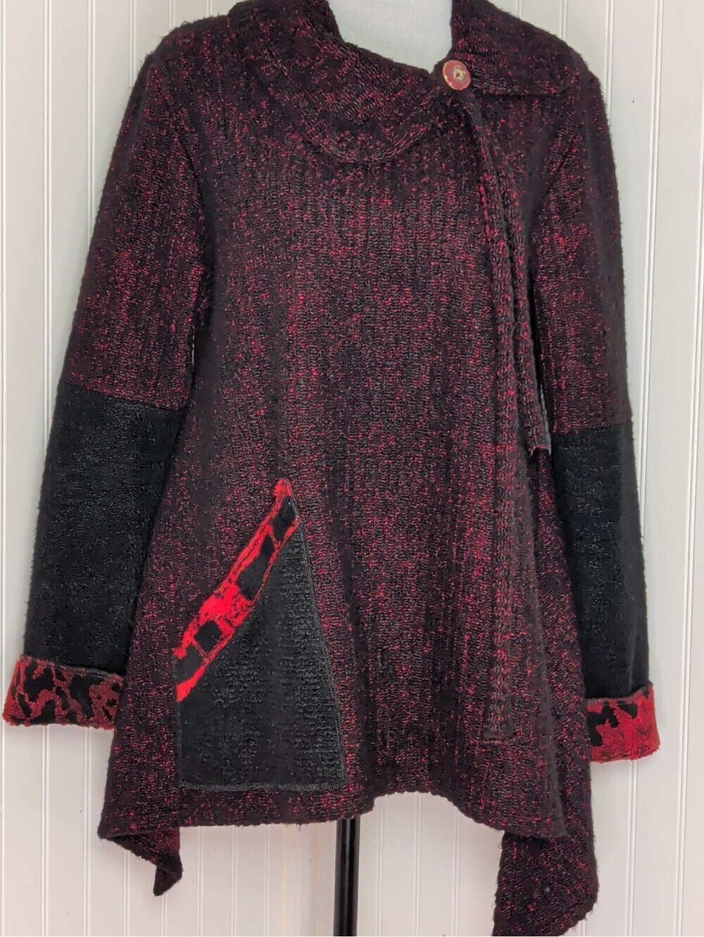 Lee Andersen Art to Wear Asymmetrical Mixed Media Sweater Jacket - Red